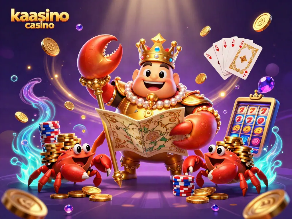 Experience the excitement at kaasino casino with a golden crab emperor amidst vibrant game elements.