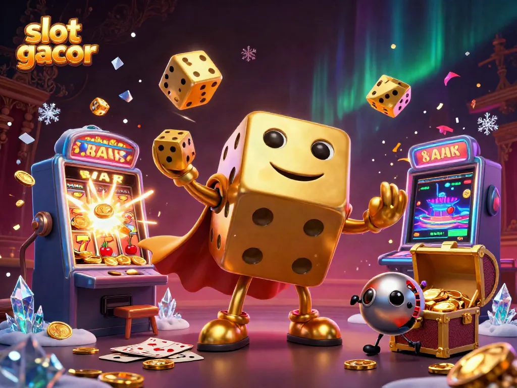 Experience exciting wins with slot gacor in this vibrant 3D casino illustration packed with gaming elements.
