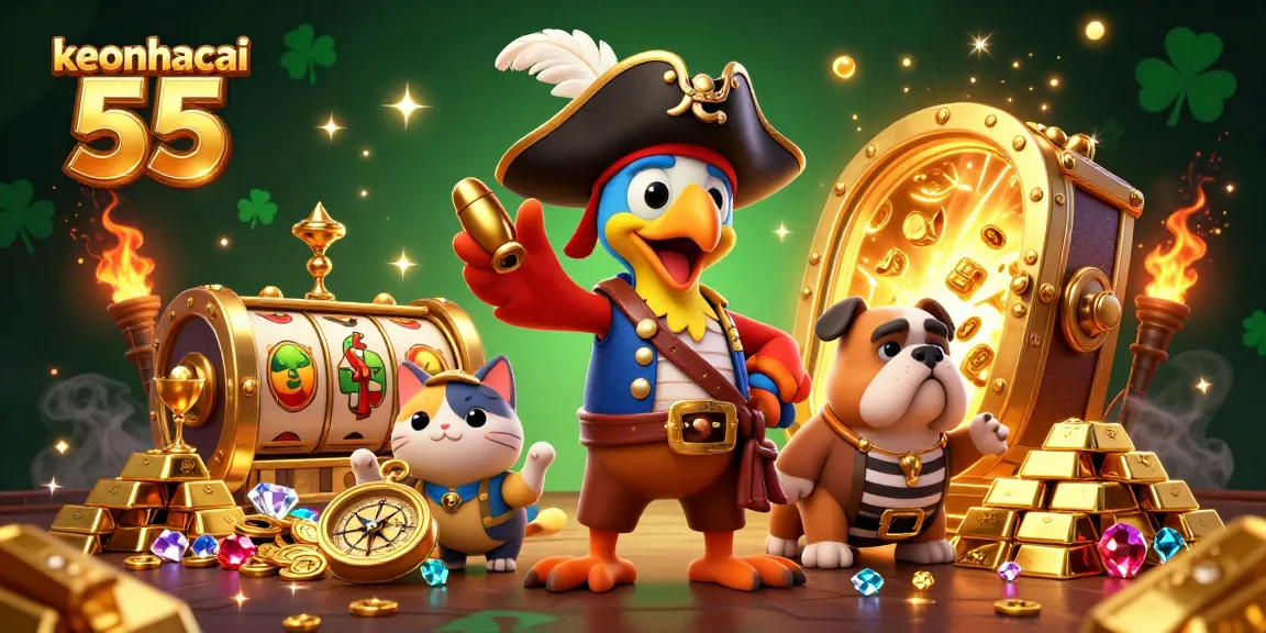 Engage in thrilling gaming moments with keonhacai 55, featuring vibrant characters and rich gambling elements.
