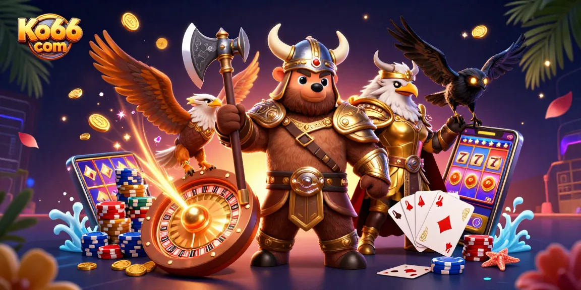 Engage with Ko66 com's vibrant 3D casino experience featuring animated characters and sparkling rewards.