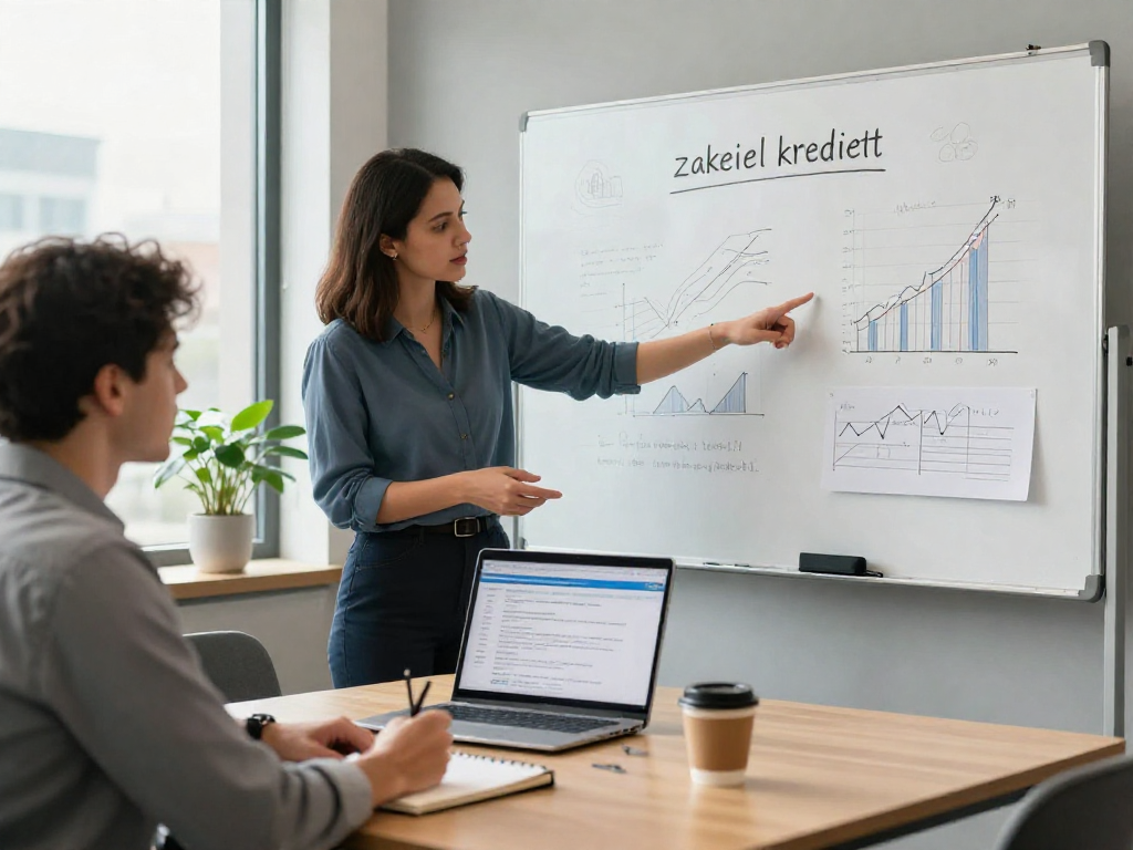 Adviseur bespreekt zakelijk krediet mogelijkheden met ondernemer in moderne kantoorruimte.