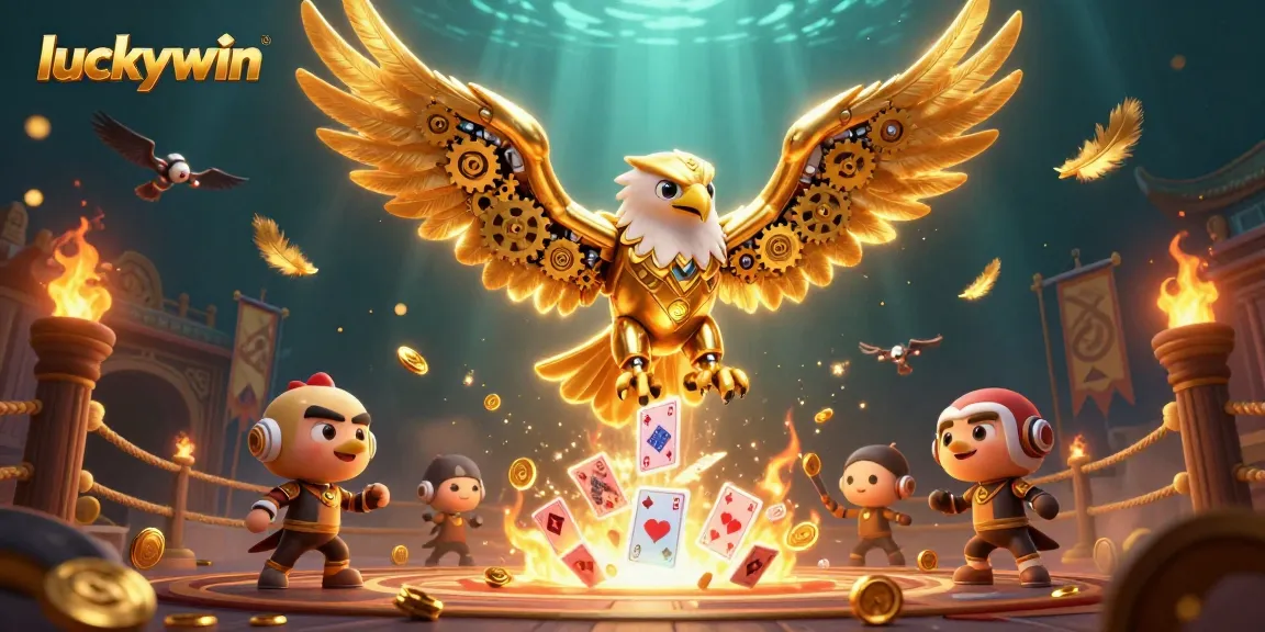 Experience thrilling gameplay with luckywin as the cybernetic eagle dives through cascading holographic cards.