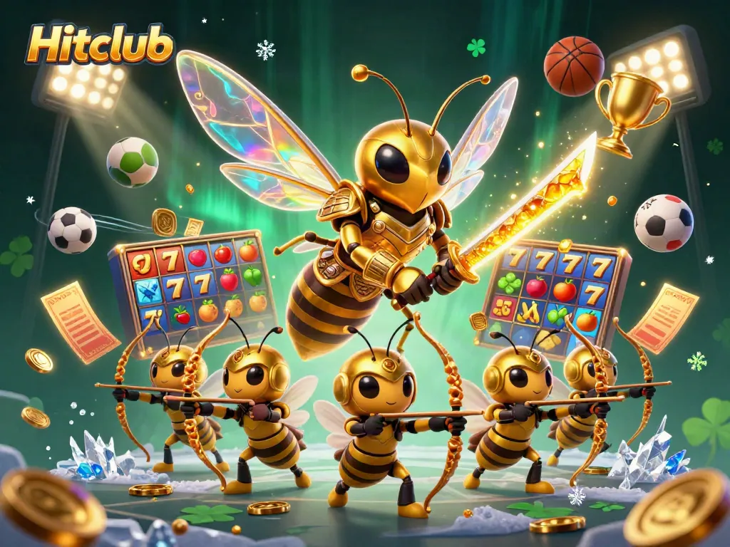Engage with Hitclub's vibrant gaming atmosphere featuring samurai hornet warriors and dynamic gaming elements.