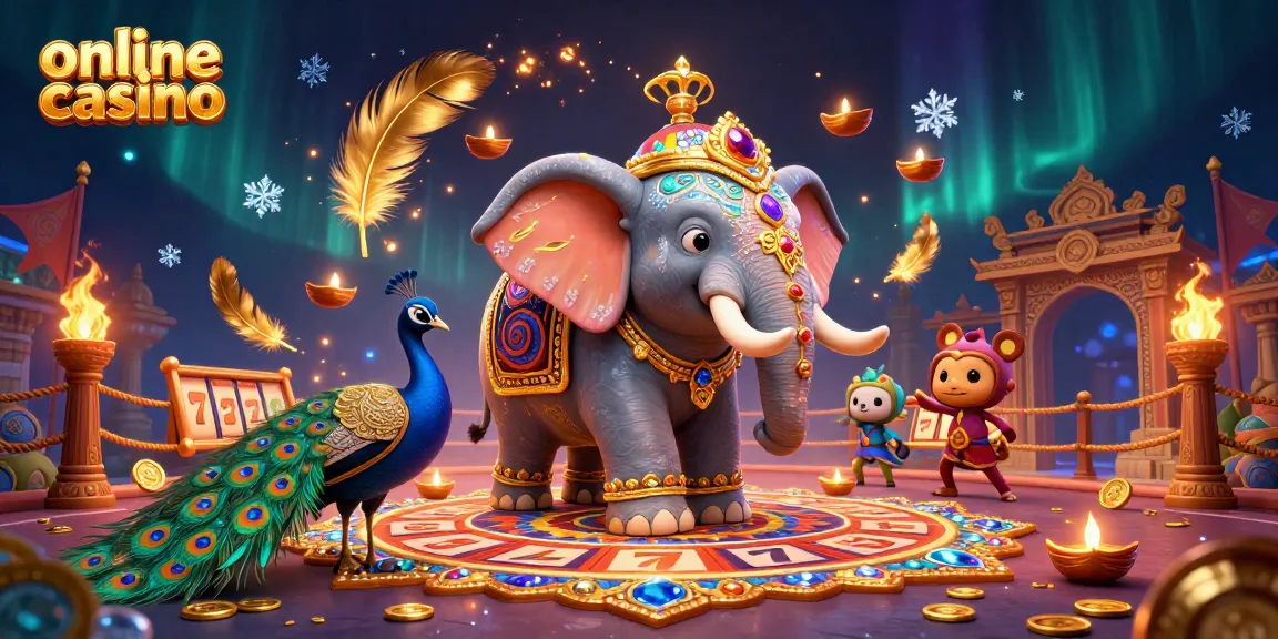 Experience the vibrant online casino with Diwali-themed elements, slot reels, and festive decorations.