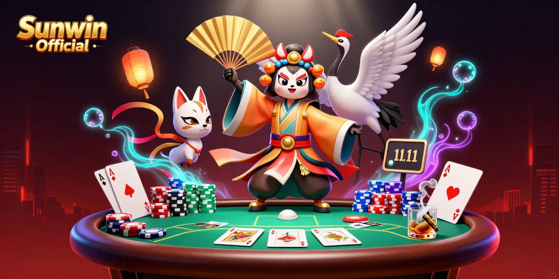 Win big with Sunwin Official in this vibrant casino scene featuring poker action and playful spirits.